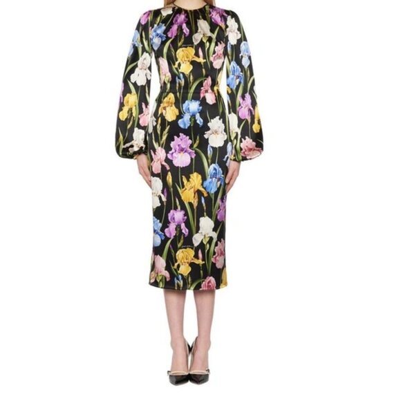 Dolce & Gabbana Iris Print Stretch Silk Midi Dress 38 2 - Picture 12 of 16